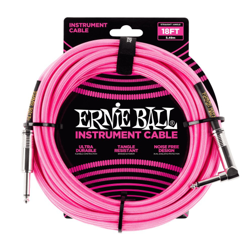 Ernie Ball 6083 Gevlochten Gitaarkabel Neon Roze 5.5 Meter