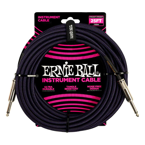 Ernie Ball 6397 Gevlochten Gitaarkabel Violet en Zwart 7.5 Meter