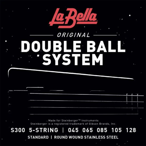 La Bella S300 Stainless Steel Bassnaren 5-Snarig Double Ball End (45-128)