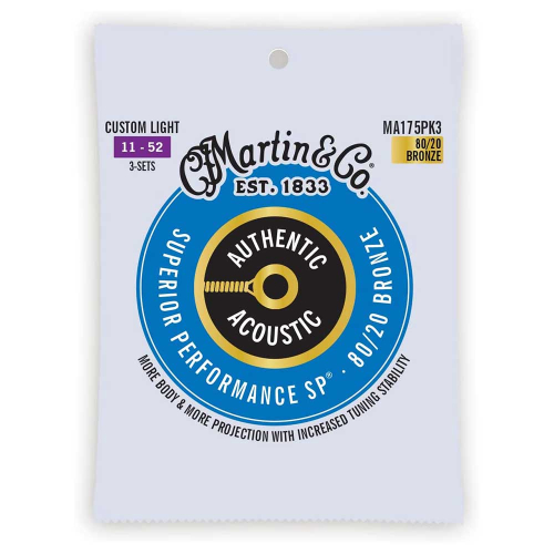Martin MA175PK3 Snaren voor Akoestische Gitaar (11-52) Bronze, Custom Light 3-Pack