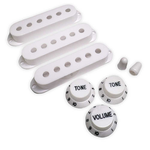 AxLabs AX-LSSMWHB Set Modern Single Coil Pickup Covers (52/50/48mm), Knoppenset en Schakelaarknoppen Wit - Zwarte Belettering