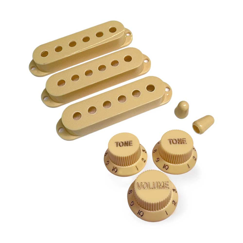 AxLabs AX-LSSVCRG Set Vintage Single Coil Pickup Covers (52mm), Knoppenset en Schakelaarknoppen Crème - Gouden Belettering