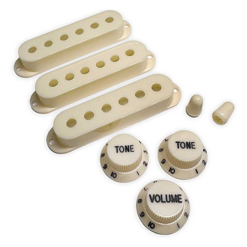 AxLabs AX-LSSVIVB Set Vintage Single Coil Pickup Covers (52mm), Knoppenset en Schakelaarknoppen Ivoorwit - Zwarte Belettering
