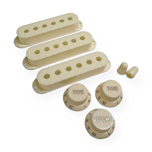 AxLabs AX-LSSVIVG Set Vintage Single Coil Pickup Covers (52mm), Knoppenset en Schakelaarknoppen Ivoorwit - Gouden Belettering