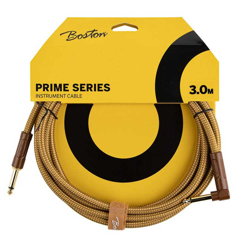 Boston GCRT-30A Prime Series Yellow Tweed Gitaarkabel Recht-Haaks 3 Meter