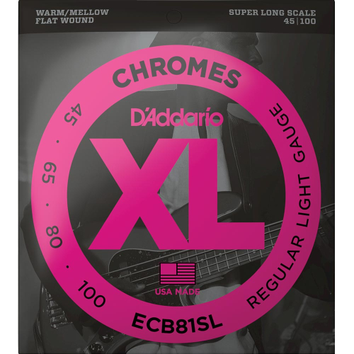 D'Addario ECB81SL Flatwound Bassnaren Chromes Super Long Scale (45-100)