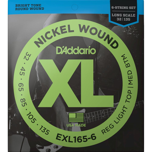 D'Addario EXL165-6 Nickel Wound Bassnaren 6-Snarig (32-135)