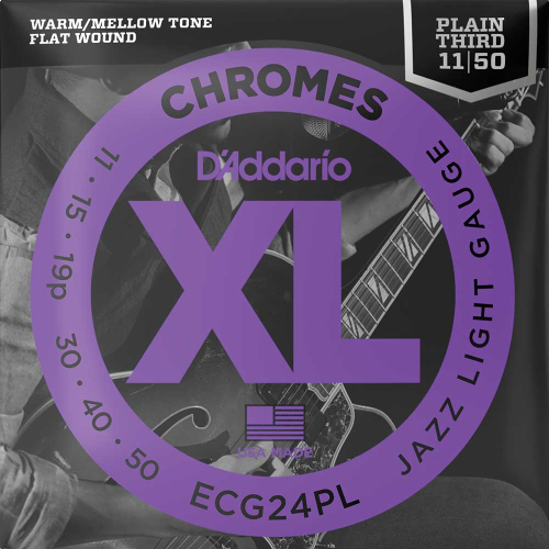 D'Addario ECG24PL Flat Wound Chromes Snaren voor Elektrische Gitaar (11-50) Plain Third