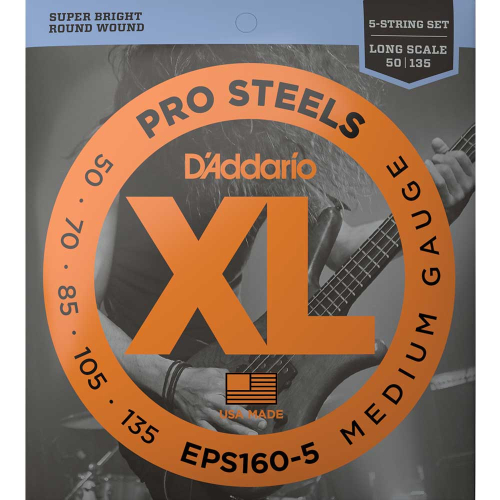 D'Addario EPS160-5 XL ProSteels Bassnaren 5-Snarig (50-135) Medium