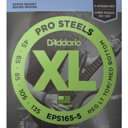 D'Addario EPS165-5 XL ProSteels Bassnaren 5-Snarig (45-135) LT/MB