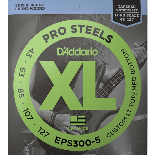 D'Addario EPS300-5 XL ProSteels Bassnaren 5-Snarig (43-127) CLT/MB Tapered