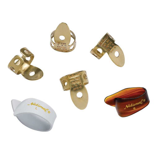 D'Addario NP2B7T8W-06 National Duimplectrums + Messing Vingerplectrum Bundel 6-Pack