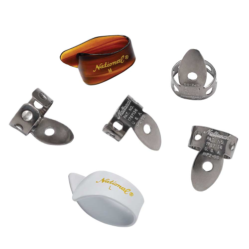 D'Addario NP2SS7T8W-06 National Duimplectrums + Stainless Vingerplectrum Bundel 6-Pack