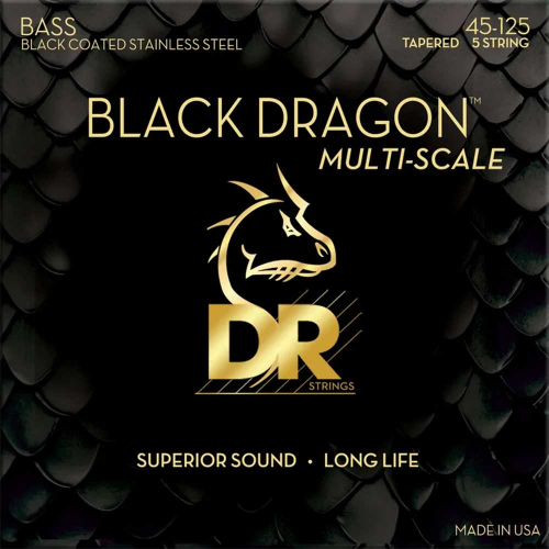 DR Strings DBSMB5-45 Black Dragon Multi-Scale Bassnaren 5-Snarig (45-125) Light