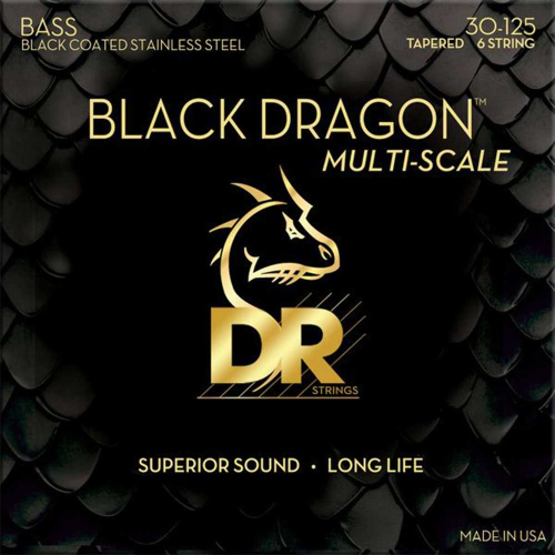 DR Strings DBSMB6-30 Black Dragon Multi-Scale Bassnaren 6-Snarig (30-125) Medium