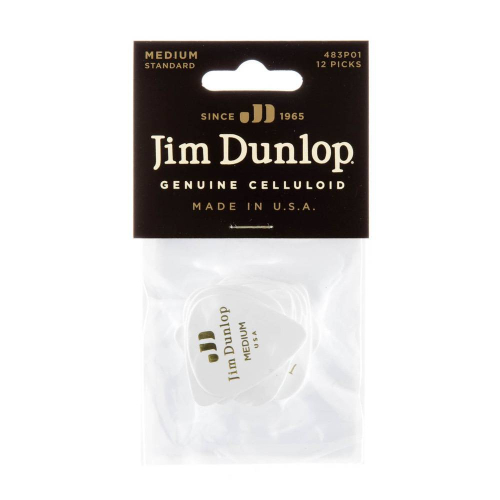 Dunlop 483P01MD Celluloid Wit Plectrum Medium 12-Pack