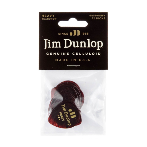Dunlop 485P05HV Celluloid Shell Teardrop Plectrum Heavy 12-Pack
