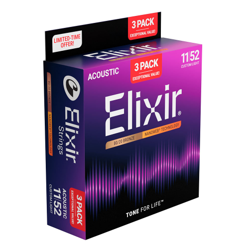Elixir 16564 (3 sets 11027) Nanoweb Snaren voor Akoestische Gitaar (11-52) 3-Pack