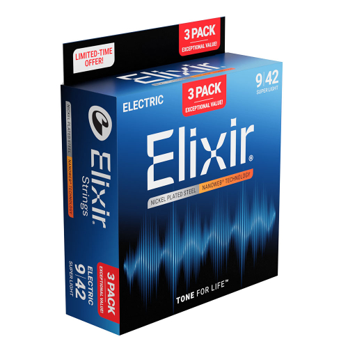 Elixir 16566 (3 sets 12002) Nanoweb Snaren voor Elektrische Gitaar (9-42) 3-Pack
