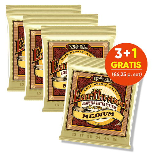 Ernie Ball 2002 Earthwood Akoestische Gitaarsnaren (13-56) Medium | 3+1 Aanbieding