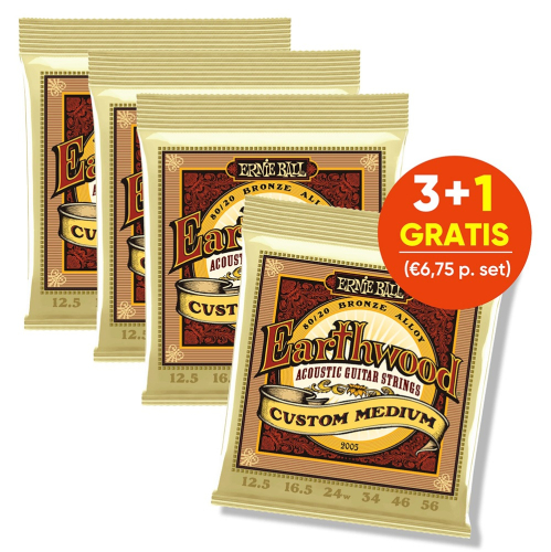 Ernie Ball 2005 Earthwood Akoestische Gitaarsnaren (12.5-56) Custom Medium - 3+1 Aanbieding