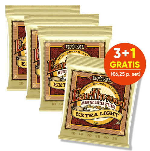 Ernie Ball 2006 Earthwood Akoestische Gitaarsnaren (10-50) Extra Light | 3+1 Actie