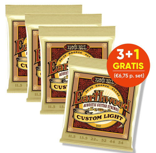 Ernie Ball 2007 Earthwood Akoestische Gitaarsnaren (11.5-54) Custom Light | 3+1 Aanbieding