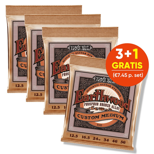 Ernie Ball 2143 Earthwood Phosphor Bronze Gitaarsnaren (12.5-56) Custom Medium | 3+1 Aanbieding
