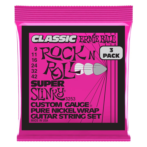 Ernie Ball 3253 Classic Pure Nickel Super Slinky Snaren (9-42) 3-Pack