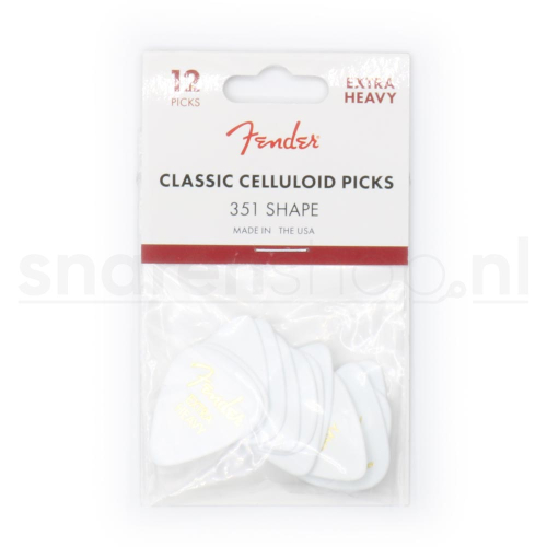 Fender 351 Shape Premium Celluloid Plectrums Extra Heavy 12-Pack - Wit 1980351280