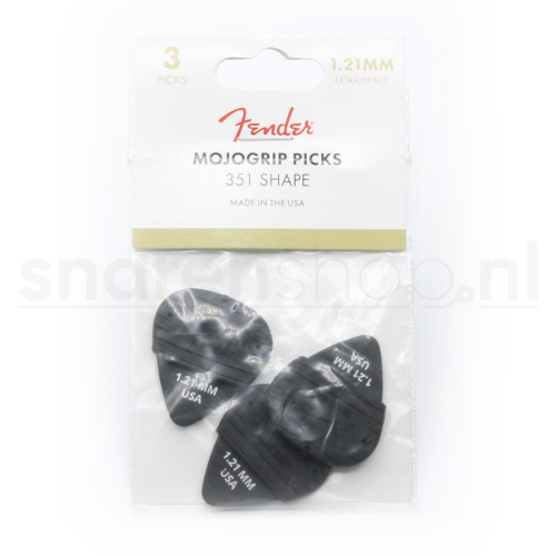 Fender 351 Shape MojoGrip Plectrum 1.21mm Zwart 3-Pack 1985351406