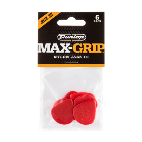 Dunlop 471P3N Rood Max Grip Jazz III Plectrum 6-Pack