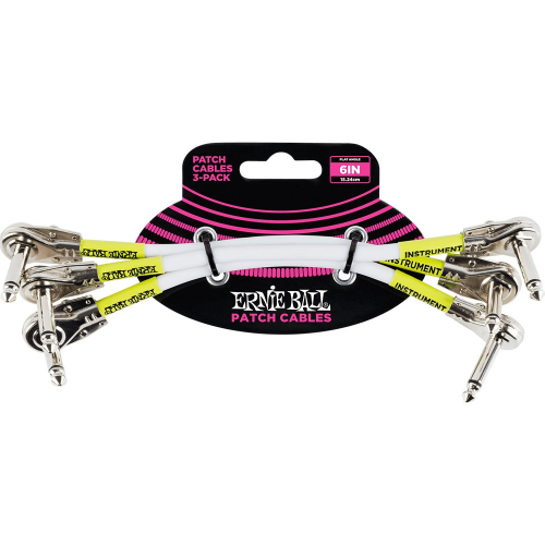 Ernie Ball 6052 Patchkabel Plat Haaks Wit 15cm 3-Pack