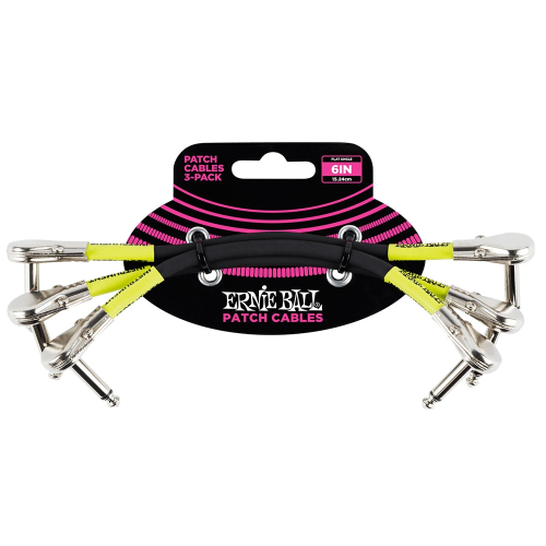 Ernie Ball 6059 Patchkabel Plat Haaks Zwart 15cm 3-Pack