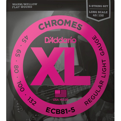 D'Addario ECB81-5 Flatwound Chromes Bassnaren 5-Snarig (45-132)
