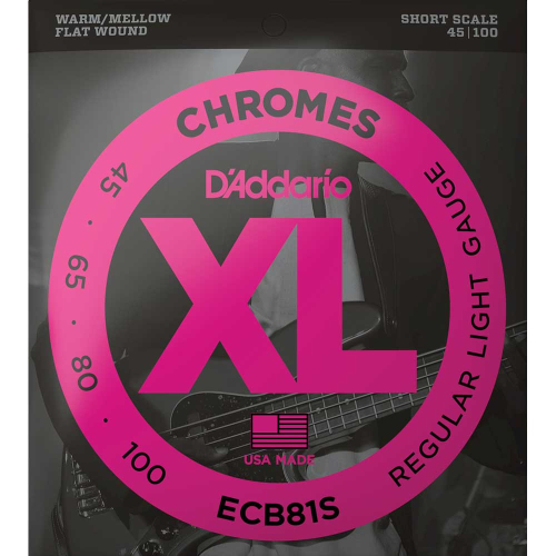 D'Addario ECB81S XL Chromes Flatwound Bassnaren Short Scale (45-100)