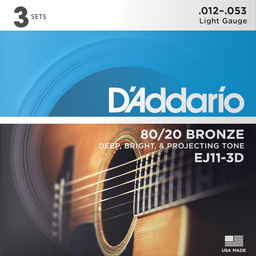 D'Addario EJ11-3D Bronze Westernsnaren (12-53) 3-Pack