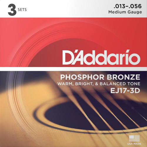 D'Addario EJ17-3D Phosphor Bronze Akoestische Gitaarsnaren (13-56) 3-Pack