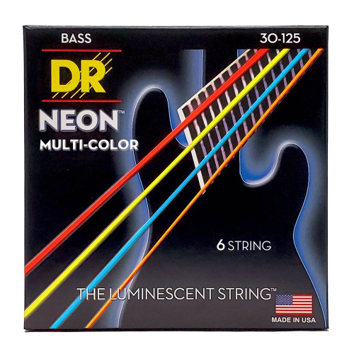 DR Strings NMCB6-30 Neon Multi-Color Bassnaren 6-Snarig Coated (30-125) Medium