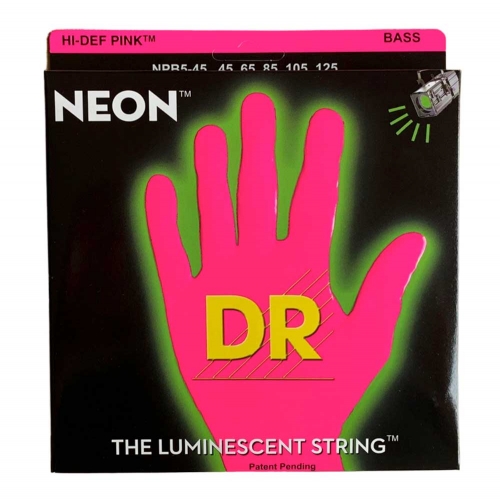 DR Strings NPB5-45 Neon Pink Bassnaren 5-Snarig Coated (45-125)