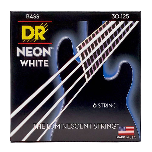 DR Strings NWB6-30 Neon White Bassnaren 6-Snarig Coated (30-125) Medium