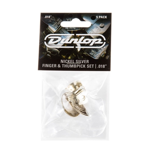 Dunlop 33P018 Duim/Vingerplectrum Zilver .018" (0.46mm) 5-Pack