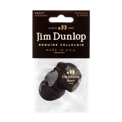 Dunlop 485P03HV Celluloid Zwart Teardrop Plectrum Heavy 12-Pack