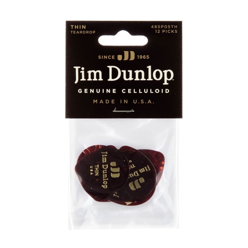 Dunlop 485P05TH Celluloid Shell Teardrop Plectrum Thin 12-Pack