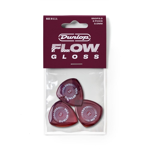 Dunlop flow gloss 3.0mm plectrum in triopack verpakking