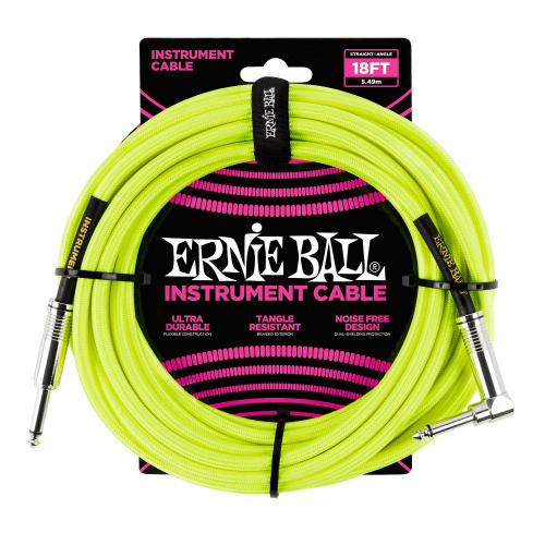 Ernie Ball 6085 Gevlochten Gitaarkabel Neon Geel 5.5 Meter