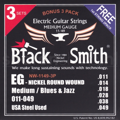 BlackSmith NW-1149-3P Elektrische Gitaarsnaren (11-49) 3-Pack (Gratis 2x .011 Losse snaar)