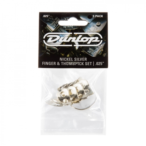 Dunlop 33P025 Duim/Vingerplectrum Zilver .025" (0.63mm) 5-Pack
