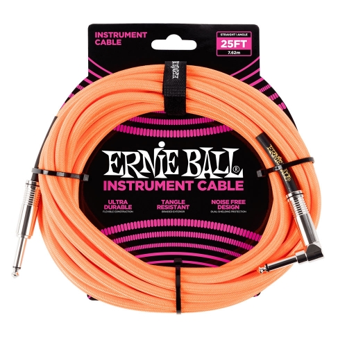 Ernie Ball EEB6067 Gitaarkabel 7.6 Meter Neon Oranje - Haaks/Rechte Plug
