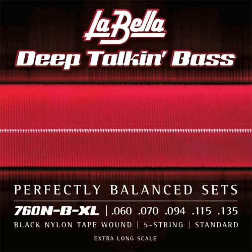 La Bella 760N-BXL Black Nylon Tape Wound Bassnaren 5-Snarig Extra Long Scale (60-135)